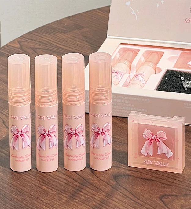 Art Value Butterfly Dance Color Box Four Lip Glaze Blush Set Necklace Lip Mud Blush Set