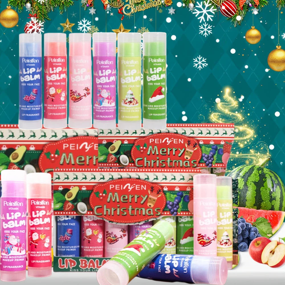 6PCS Fruit-Infused Vegan Lip Balm Set Long-Lasting Moisture And Shine Dry Lip Rescue Lipstick Primer Perfect Christmas Gift