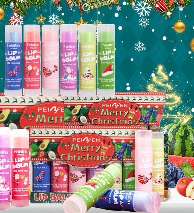 6PCS Fruit-Infused Vegan Lip Balm Set Long-Lasting Moisture And Shine Dry Lip Rescue Lipstick Primer Perfect Christmas Gift