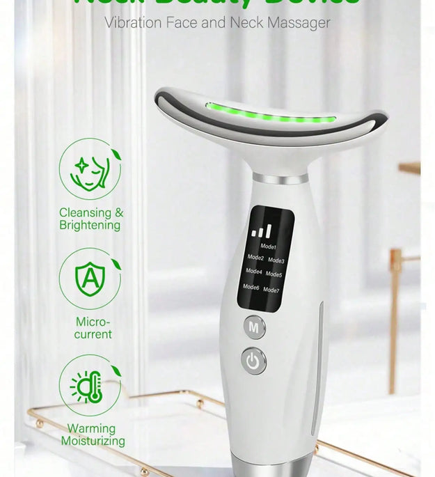 Colour Light Face And Neck Beauty Instrument 7 Modes And 7 Speeds Adjustment With Curved Hand Grip Neck Beauty Instrument