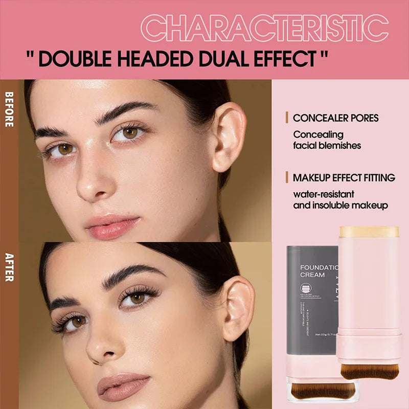 TVLV Concealing Foundation Stick: 5 Shades with Built-In Brush - Cream Finish, Lightweight and Waterproof Formula,