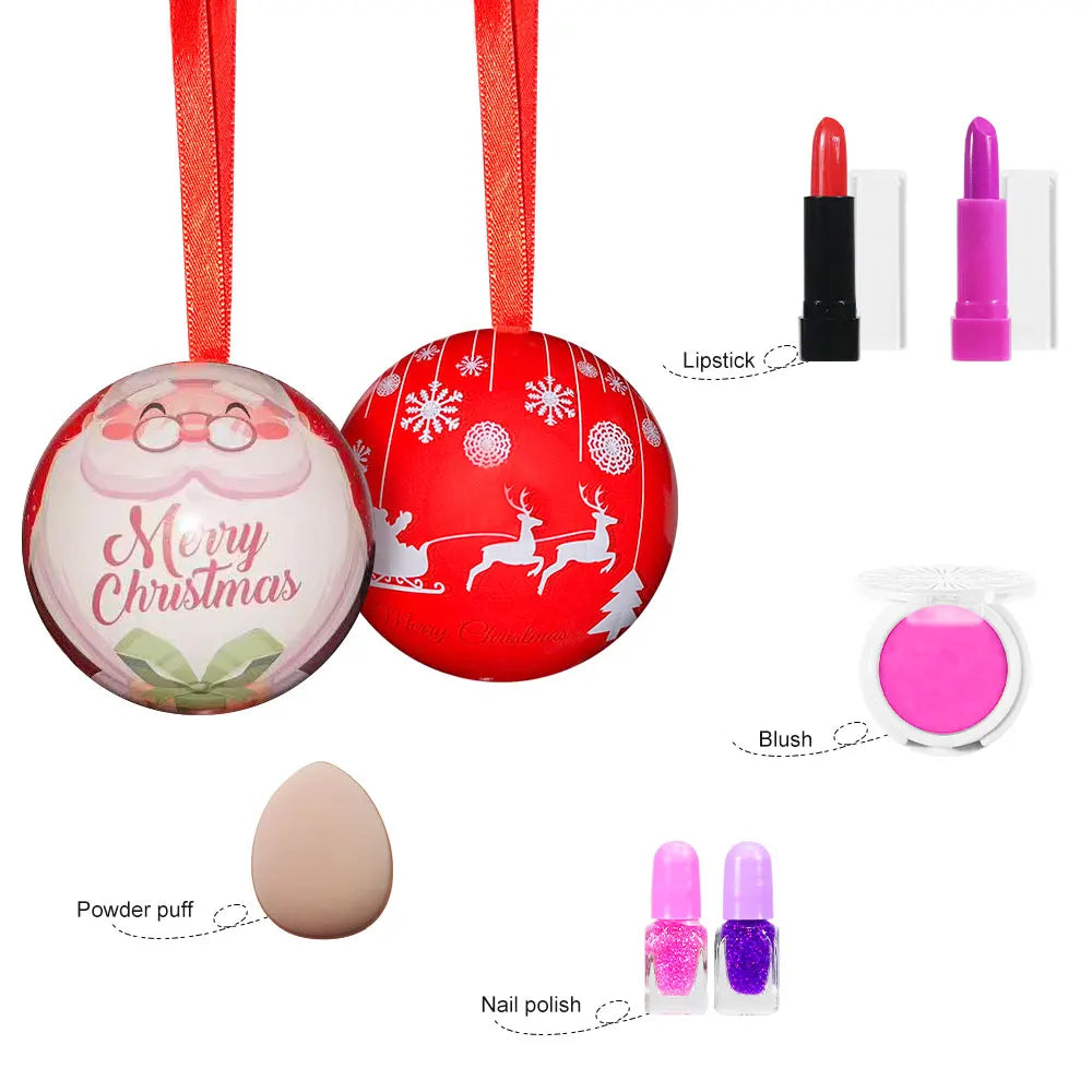 POPFEEL Christmas Makeup Ball - Includes Eyeshadow, Blush, Lipstick, Nail Polish, Puff, and Festive Tree Ornament - Perfect Gift