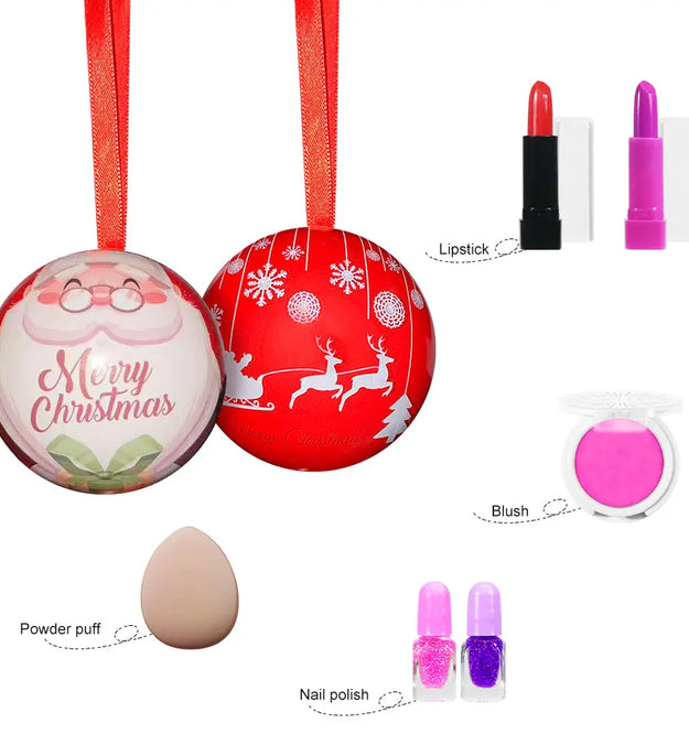 POPFEEL Christmas Makeup Ball - Includes Eyeshadow, Blush, Lipstick, Nail Polish, Puff, and Festive Tree Ornament - Perfect Gift