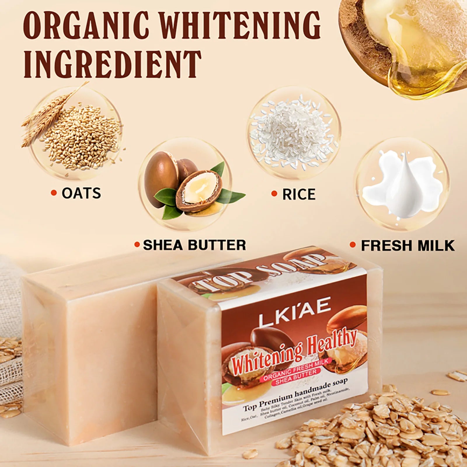 Whitening Organic Fresh Milk Soap, Handmade Oat Soap Bar For Face, Deep Cleansing, Smooth Skin With Shea Butter, Oats, 150g