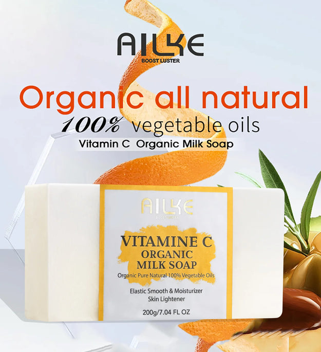 AILKE Vitamin C Organic Milk Soap Bar, Whitening, Reduce Wrinkles, Anti-Aging, Smooth & Soften Skin, for Face, Body, 200g/7 oz