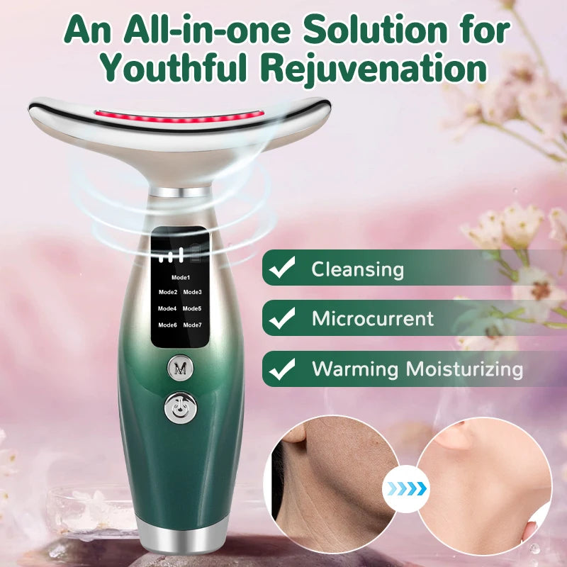 New EMS Micro-current Neck Face Beauty Device 7 Color Facial Massager for Enhanced Face Neck and Shoulder Care with Vibrating