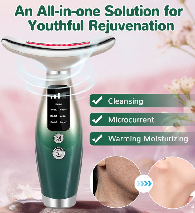 New EMS Micro-current Neck Face Beauty Device 7 Color Facial Massager for Enhanced Face Neck and Shoulder Care with Vibrating