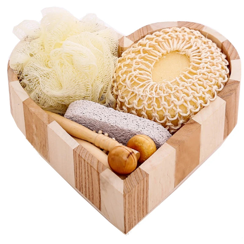 5 in 1 Women Man Girl Kid Baby Bath Show Spa Set Kit Gift Include Bath Tool Loofah Sponge Hair Brush Pumice Stone Foot File