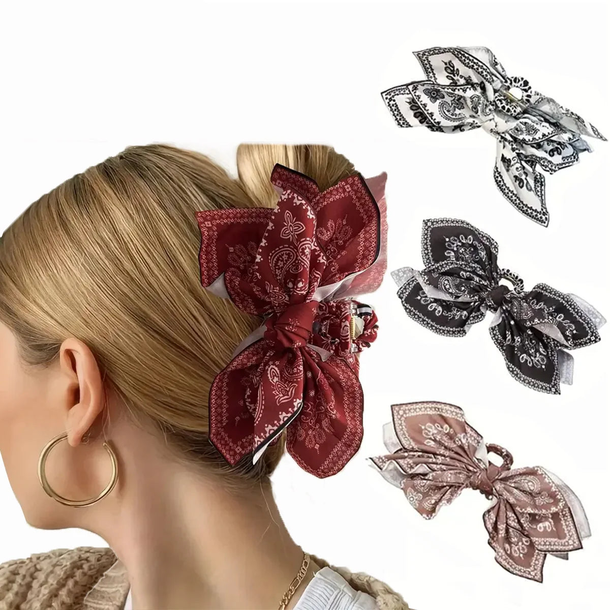 1pc new double-sided cashew flower love grabbing clip butterfly knot hair clip summer vacation shark clip fashion - BlissFully