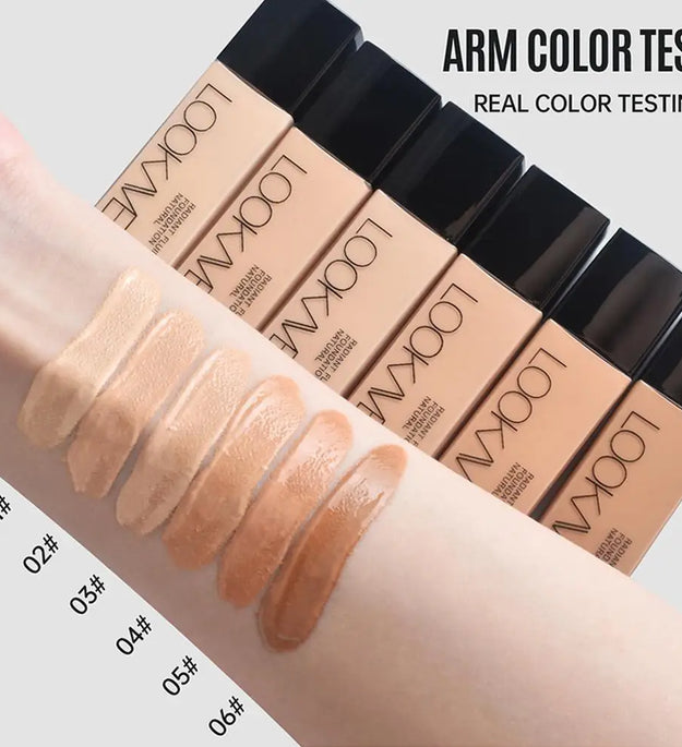 LOOKAVE Liquid Foundation Long Lasting Full Coverage Matte Cream CC Foundation Makeup Concealer Natural Liquid Base Moisturizing