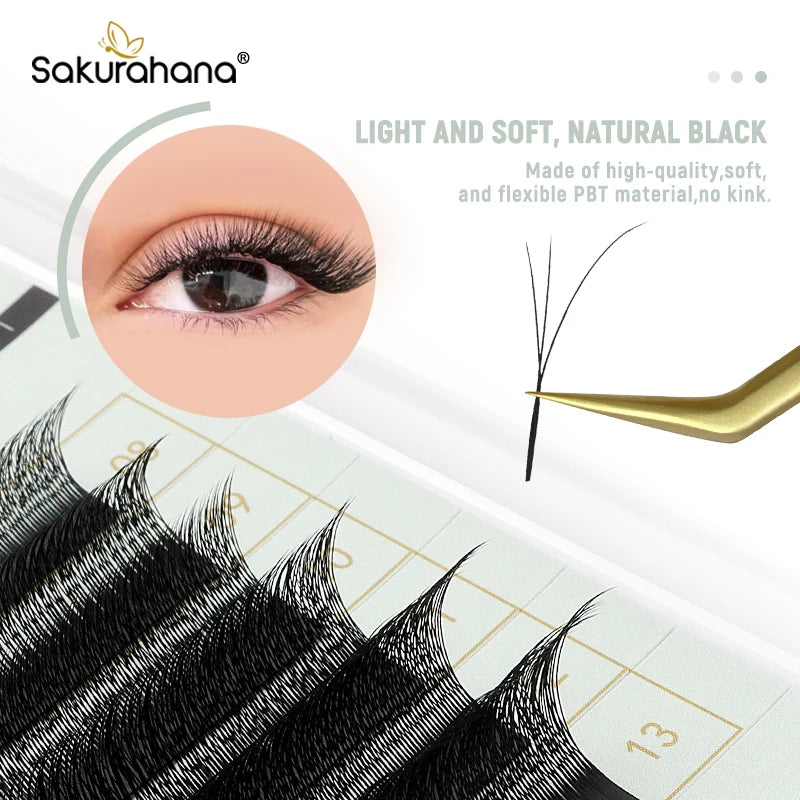 SAKURAHANA Fox 3D 4D 5D Shaped Eyelashes Fibers False Eyelashes Extension Premade Volume Fans Slant Flying False Eyelashes