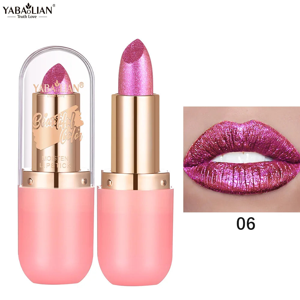 Metallic Violet Chameleon Lipstick Color Changing Matte Glitter Diamond Lipstick Waterproof Pearl Shine Lip Gloss Sexy Makeup