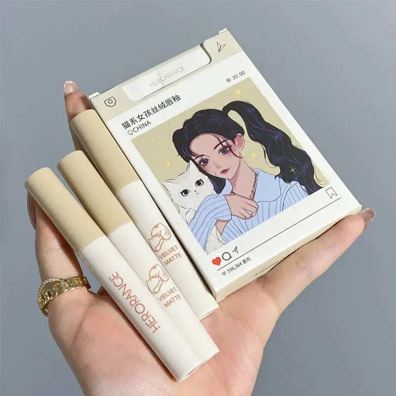 5Pcs Cigarette Lip Gloss Set Matte Red Tint For Lips Makeup Waterproof Water Mirror Lip Glaze Long Lasting Lipstick Kit