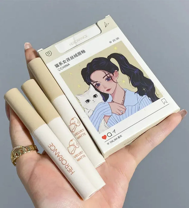 5Pcs Cigarette Lip Gloss Set Matte Red Tint For Lips Makeup Waterproof Water Mirror Lip Glaze Long Lasting Lipstick Kit