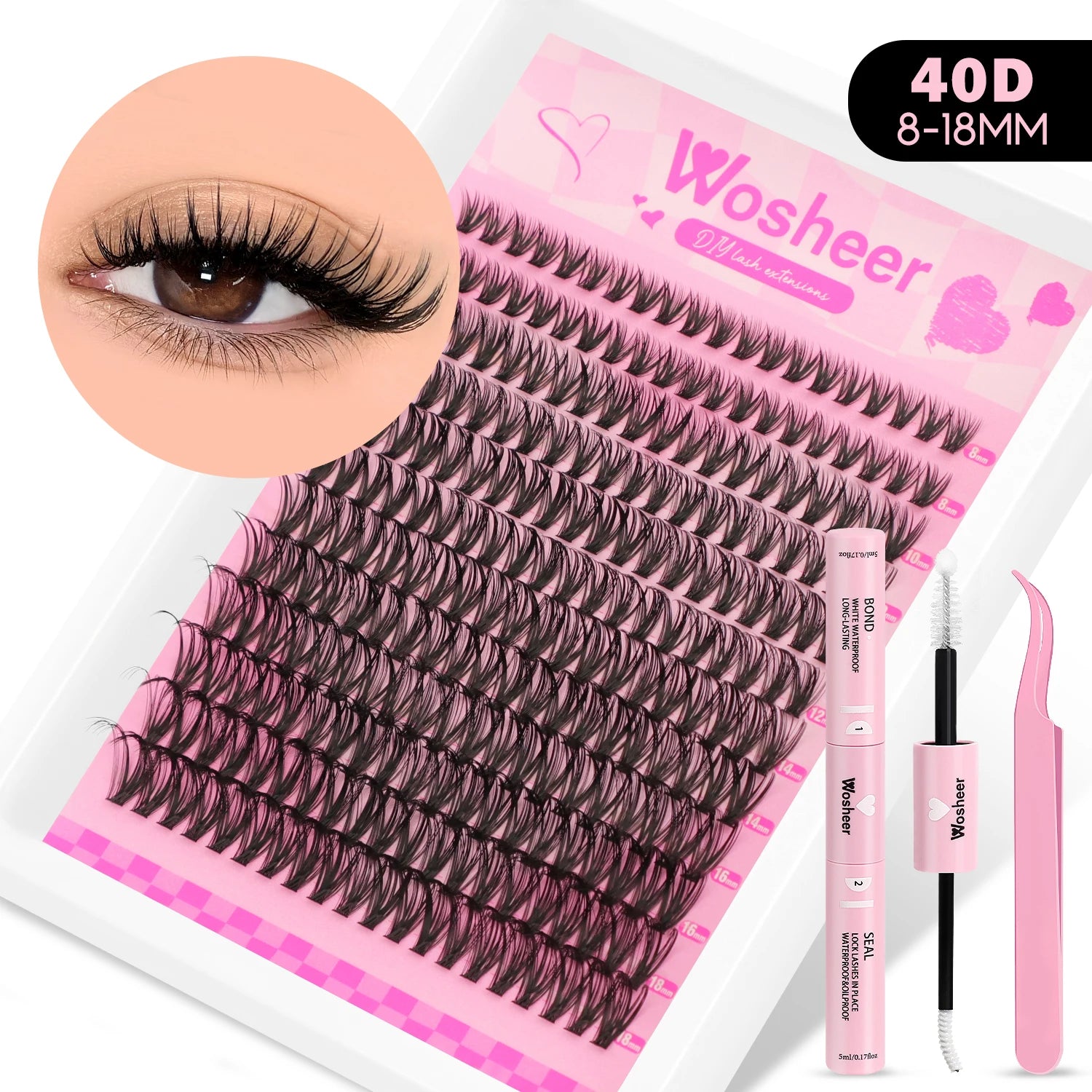 WOSHEER Lashes Cluster Kit Cat Lashes DIY Natural Eyelash Extension Kit Lash Bond & Seal Eyelash Clusters Set Makeup