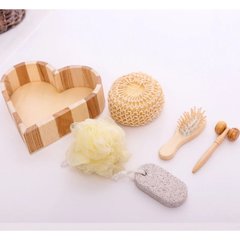 5 in 1 Women Man Girl Kid Baby Bath Show Spa Set Kit Gift Include Bath Tool Loofah Sponge Hair Brush Pumice Stone Foot File