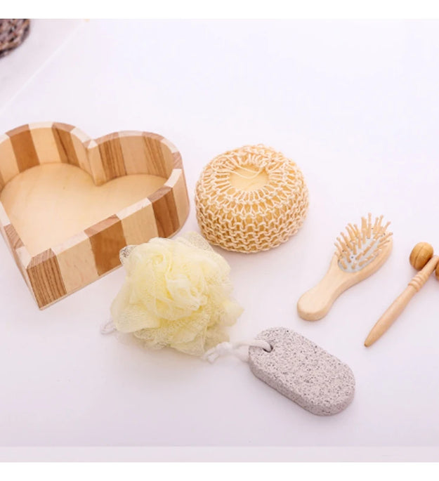 5 in 1 Women Man Girl Kid Baby Bath Show Spa Set Kit Gift Include Bath Tool Loofah Sponge Hair Brush Pumice Stone Foot File