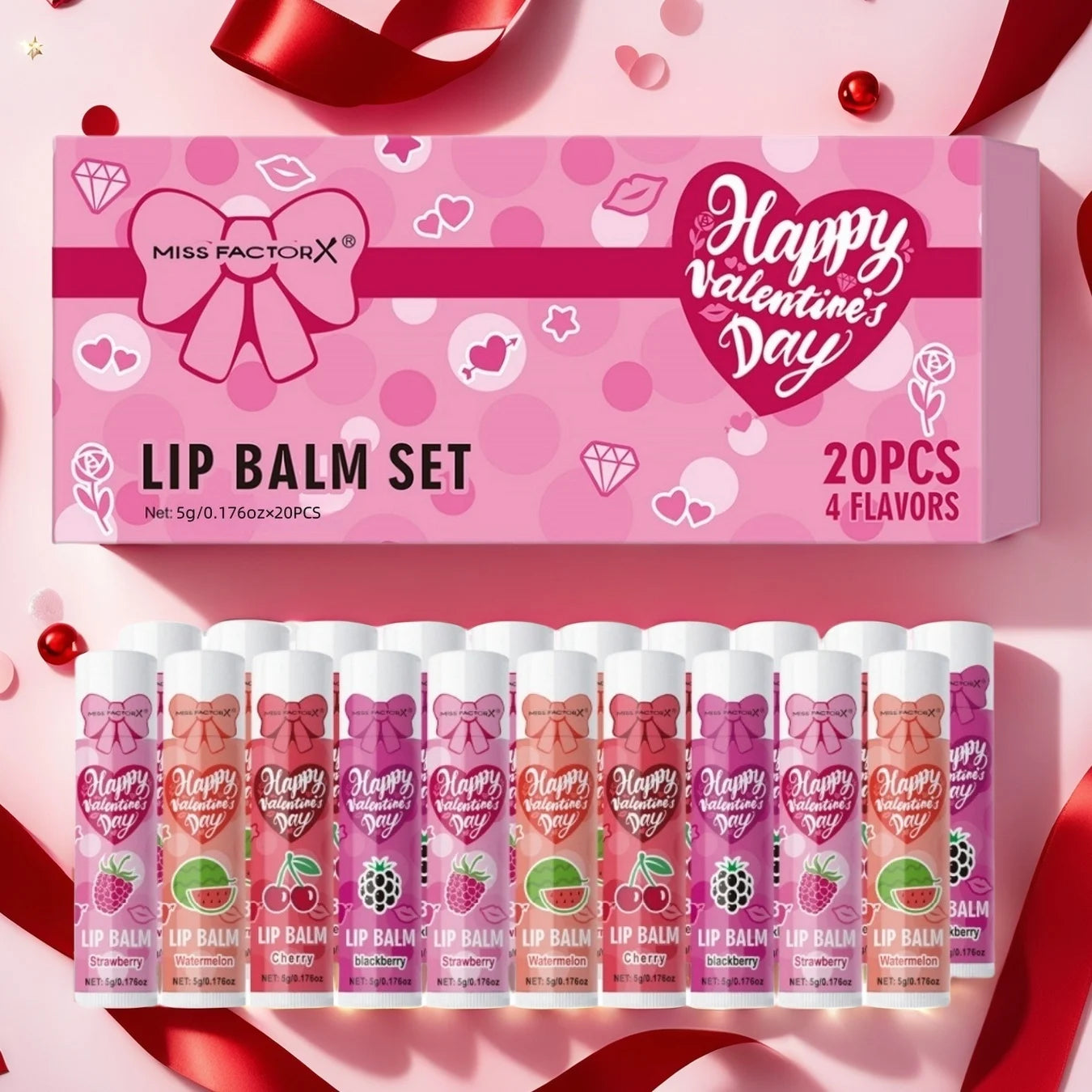 20PCS/Box Luxury Gift Set Lip Balm Set Hydrating and Glossy For Dry Lips Valentine's Day Gifts Women's