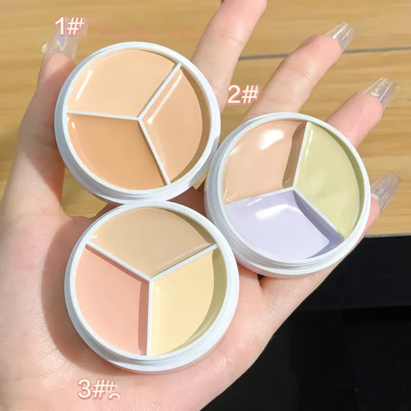 3 Color Concealer Waterproof Long Lasting Foundation Palette Full Coverage Dark Eye Circles Acne Marks Pores Brighten Skin Tone - BlissFully