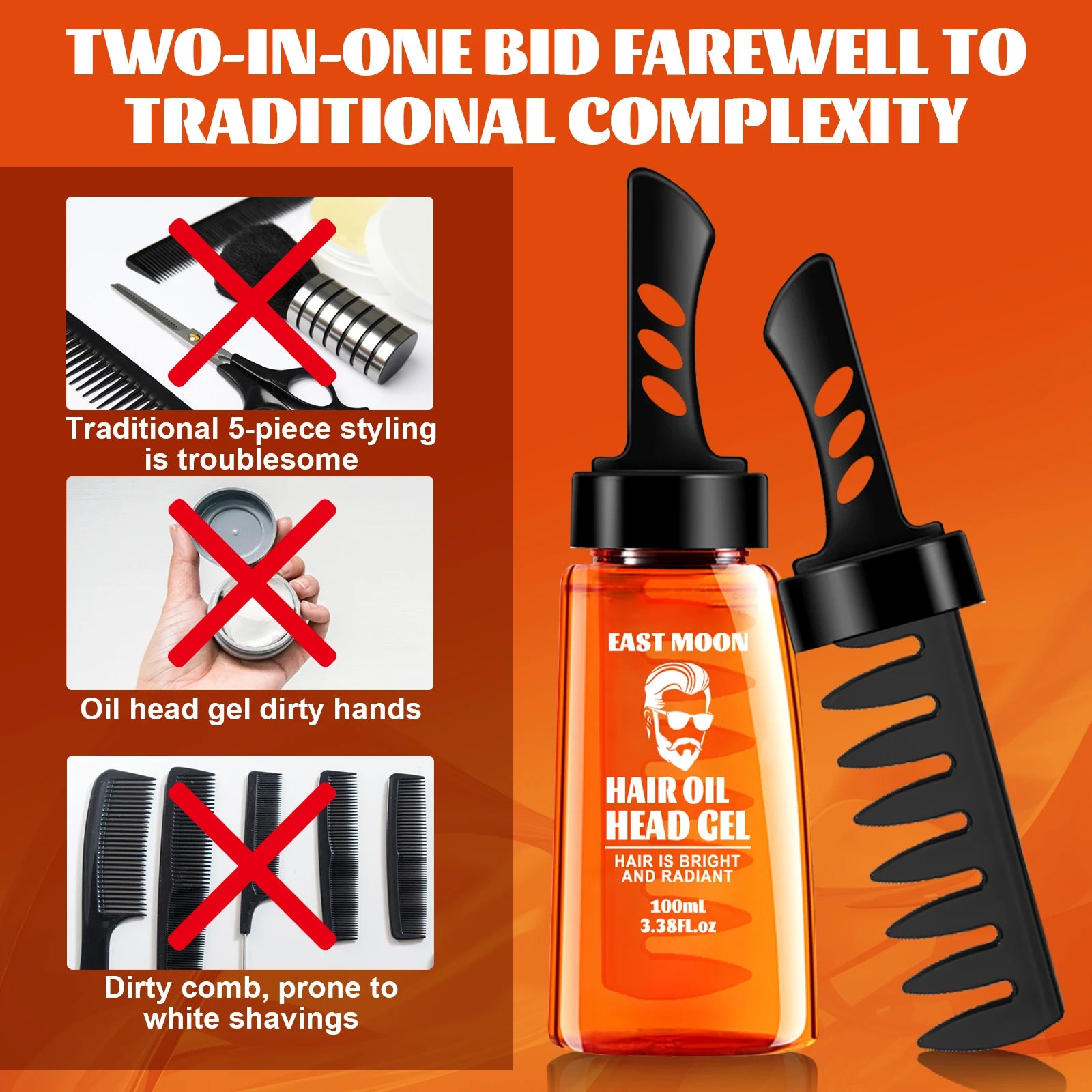 East Moon 2 in 1 Men Hair Wax Comb Long Lasting Fluffy Fresh Strong Hold Versatile Styling Hair Gel Edge Control Hair Care - BlissFully