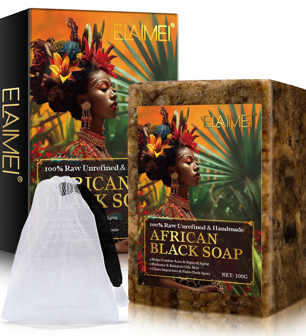 Raw African Black Soap for Oily Skin, Dark Spots  Pure & Natural Ingredients - Organic  Face and Body Wash Soap