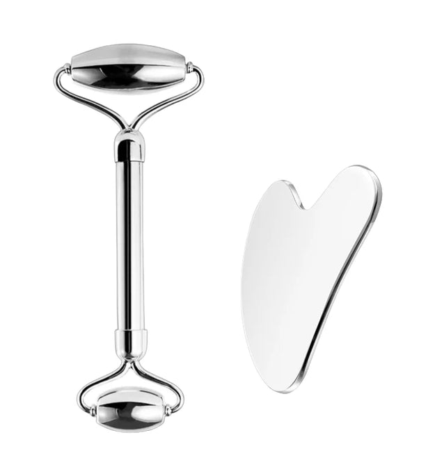 Stainless Steel Gua Sha Scraping Massage Roller - Facial & Body Beauty Tool for Skin Care, Lymphatic Drainage, Anti-Aging - BlissFully