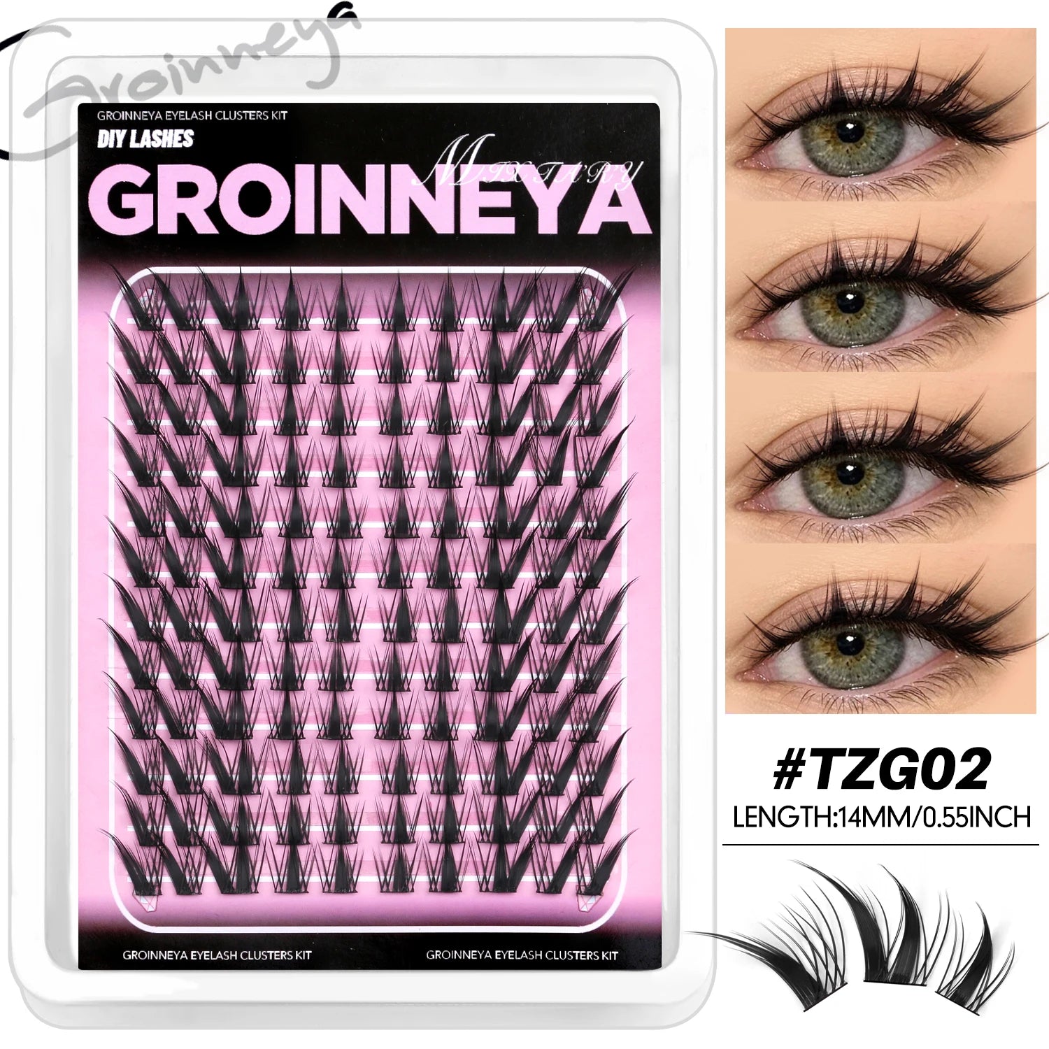 GROINNEYA Cat Lashes Clusters Winged End Eye Elongated Eyelashes Soft Natural Lashes Wispy False Eyelashes Curly lashes Makeup