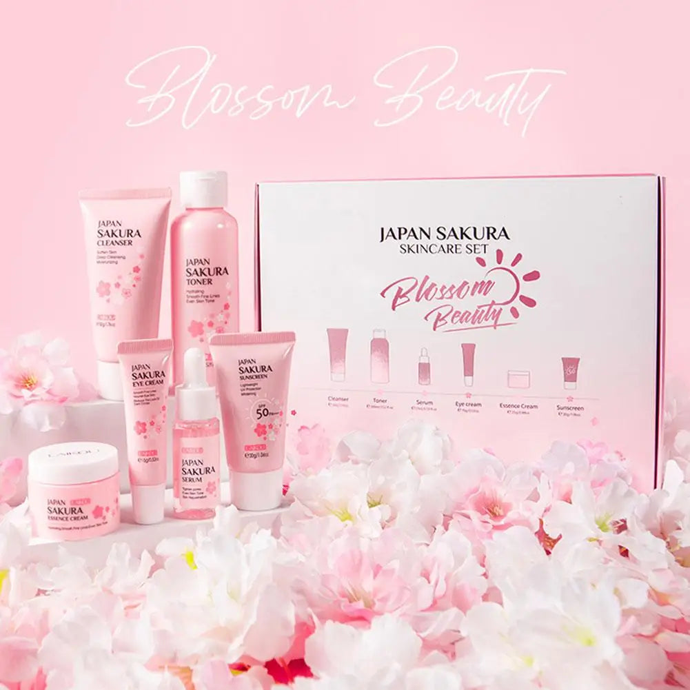 6pcs/Set Sakura Skin Care Sets Face Cream Serum Toner Facial Cleanser Sunscreen Eye Cream Face Skin Care Set Product Gift box - BlissFully