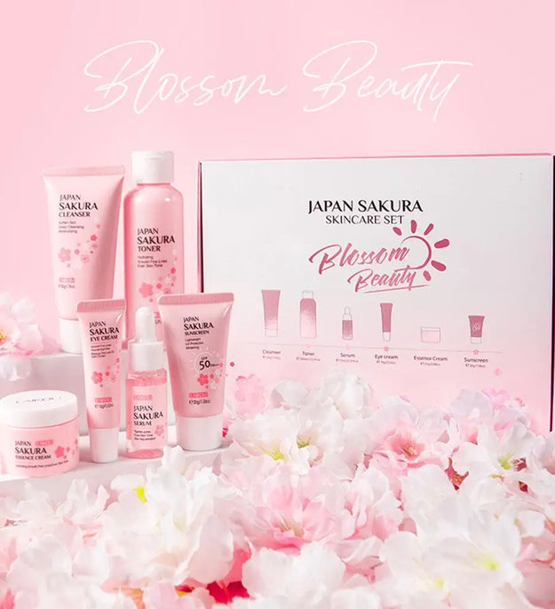 6pcs/Set Sakura Skin Care Sets Face Cream Serum Toner Facial Cleanser Sunscreen Eye Cream Face Skin Care Set Product Gift box - BlissFully