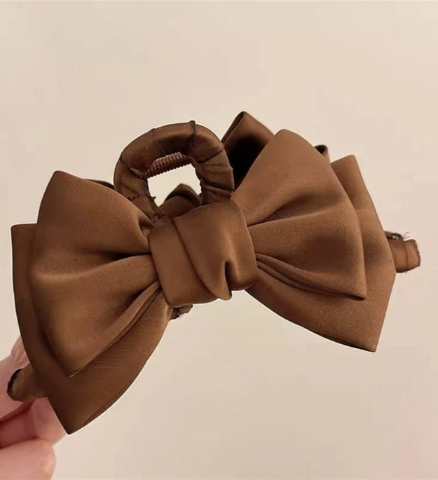 FENGCHE Bow Hairclaw Elegant Temperament Satin Grab Hair Accessories Shark Clip on The Back of The Head Hair Claw Clip