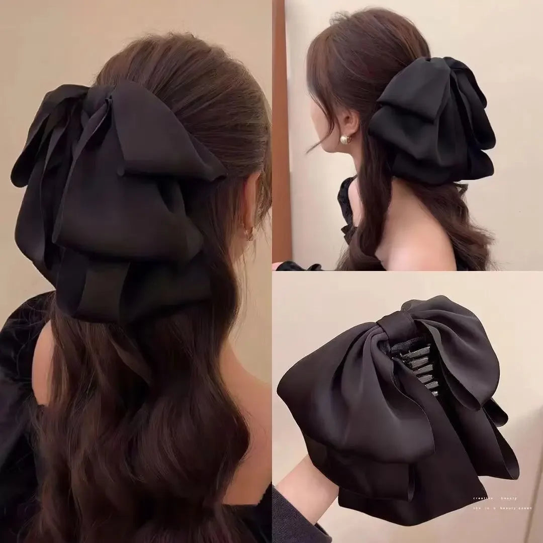 Hot Korean  Big Size Bow Hair Clip Claw Clamp Women  High Ponytail  Barrettes Headwear Girls Women Hair Accessories