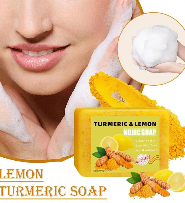 1/2PCs Lemon Turmeric Kojic Acid Soap Bar, Turmeric Soap Bar Brighten Even Skin Vitamin E, Gentle Lemon Soap For Face, Body Wash