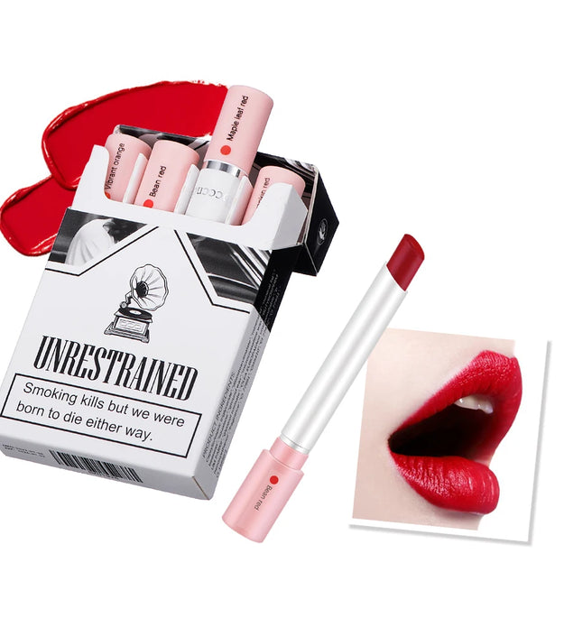 4 pcs/set Cigarette Lipstick Set Long Lasting Lip Glaze Matte Lip Gloss Waterproof Lip Stick Tube Nude Lip Tint Makeup Cosmetics