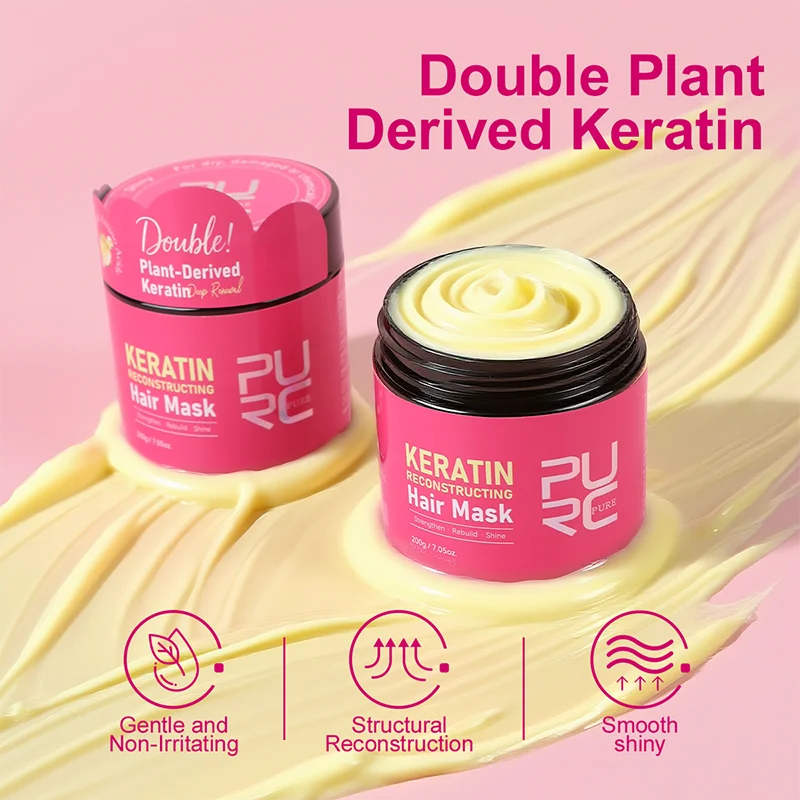 PURC Keratin Repairing Hair Mask Smoothing Softness Reduces Dryness Frizz Collagen Nourish Hair Conditioner 200g