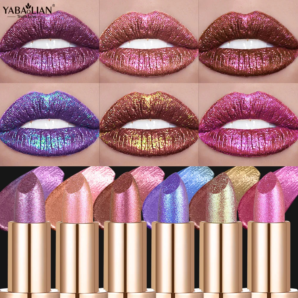 Metallic Violet Chameleon Lipstick Color Changing Matte Glitter Diamond Lipstick Waterproof Pearl Shine Lip Gloss Sexy Makeup