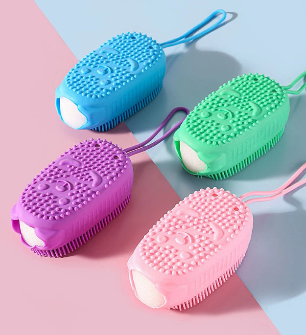 Silicone Body Scrubber Shower Exfoliating Scrub Sponge Bubble Bath Brush Massager Skin Cleaner Cleaning Pad Bathroom Accessories