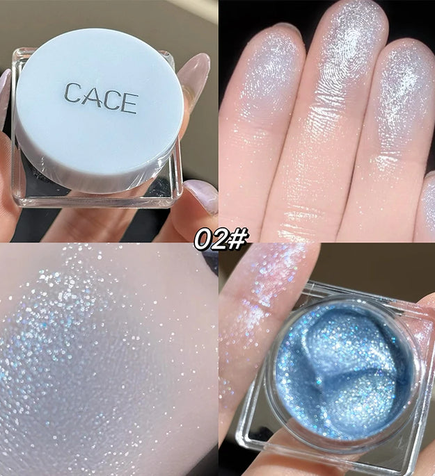 CACE Diamond Sparkle Highlighter Cream Monochrome Shimmering Pearl Silver Face Contour Brighten Makeup Glitter Highlight Gel