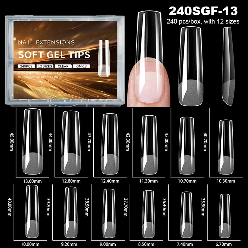 Luxury False Nail Tips Soft Gel Fingertip Semi-matte Capsules Almond French Coffin Full Cover Artificial Fake Nails Extension