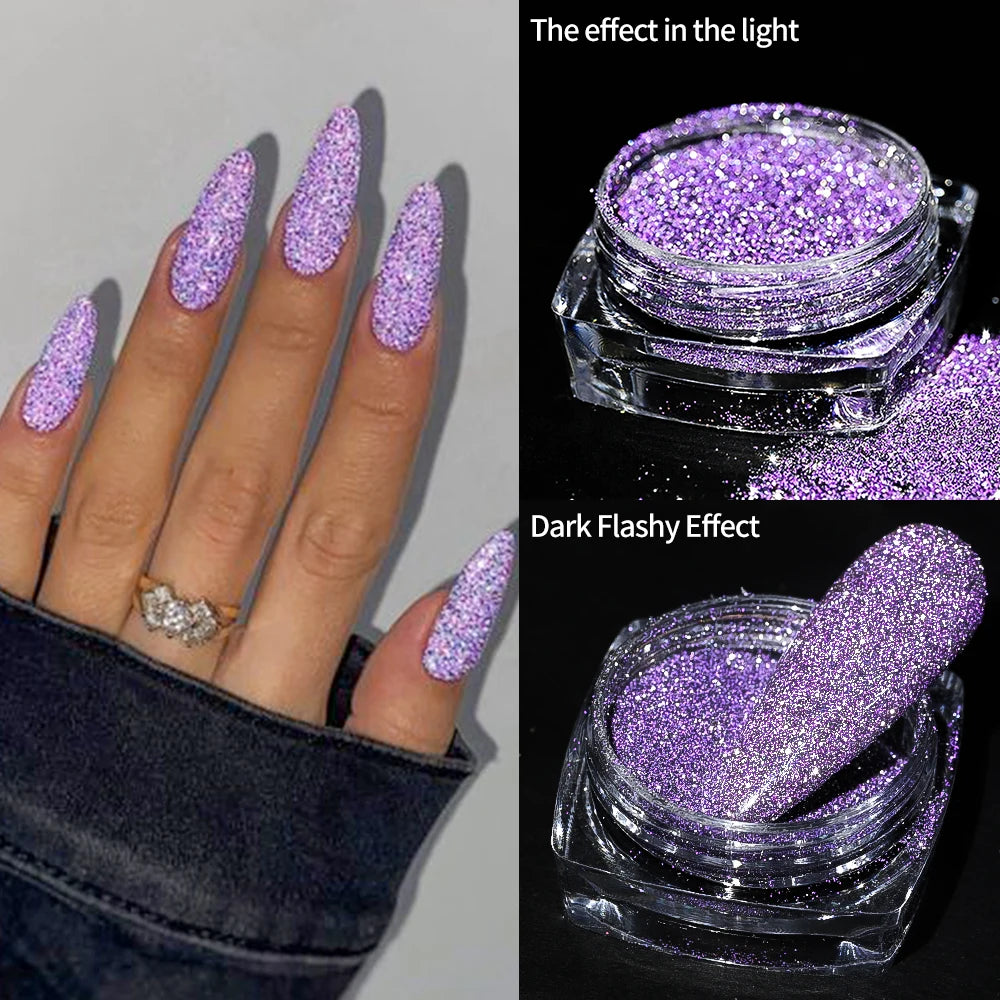 1box Shiny Reflective Diamond Nail Glitter Powder Silver Holographic Micro Drill Dazzling Crystal Gel Polish Manicure Pigment Du