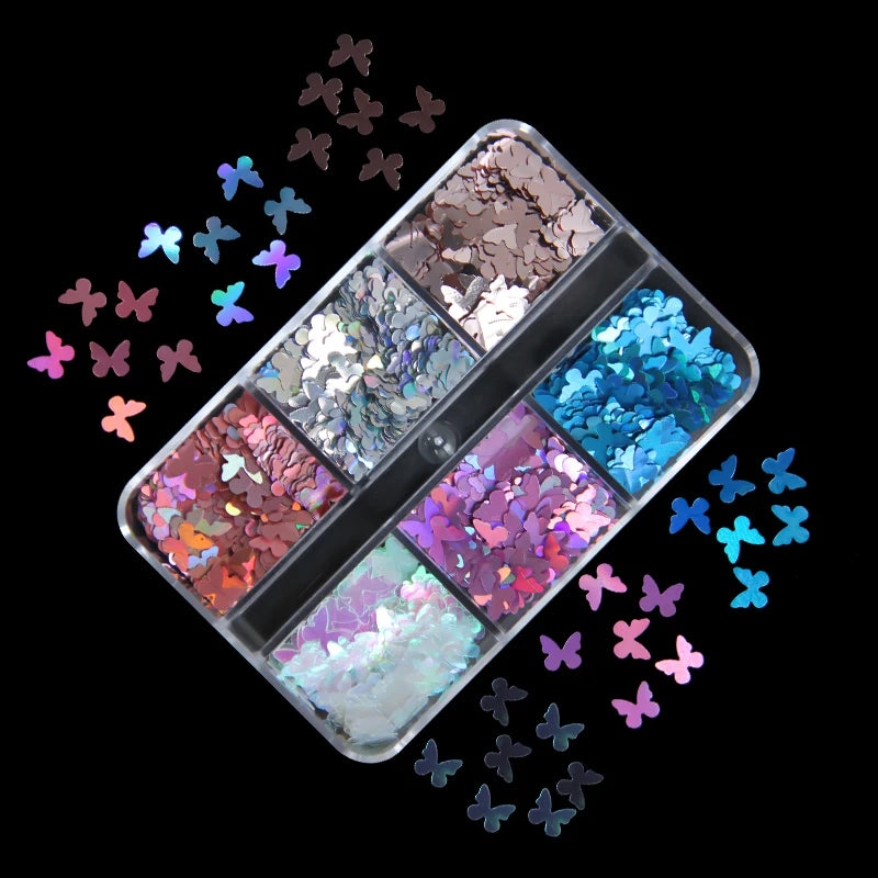 6Grids Holographic Square Nail Art Glitter Sequins Laser Ball Decoration Flakes Manicure Nails Supplies Professional Accessories