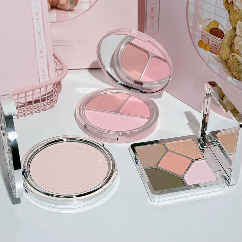 ART VALUE 7PC Makeup Sets Include 3 Colors Lip Mud,1 Pressed Powder,1 Blush,1 Eyeshadow Palette,1 Necklace Beauty Makeup Sets