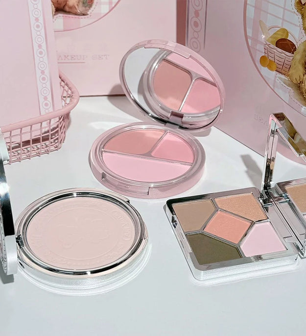 ART VALUE 7PC Makeup Sets Include 3 Colors Lip Mud,1 Pressed Powder,1 Blush,1 Eyeshadow Palette,1 Necklace Beauty Makeup Sets