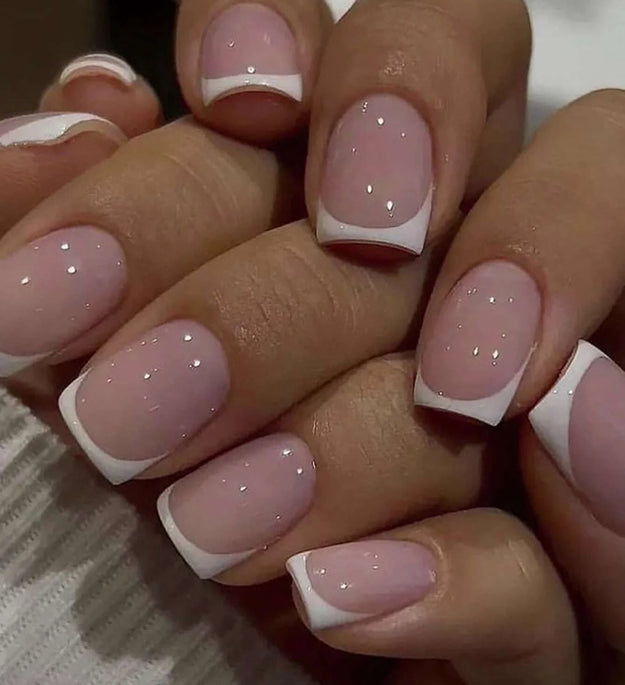 24pcs/set short square fake nails for women cute bride heart white french tips faux ongles y2k press on false nail supplies