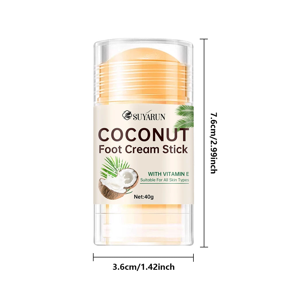 SUYARUN Coconut Foot Balm Stick for Cracked Heels Repair, Moisturizing Heel Care, Hydrating & Portable Dry Skin Treatment.