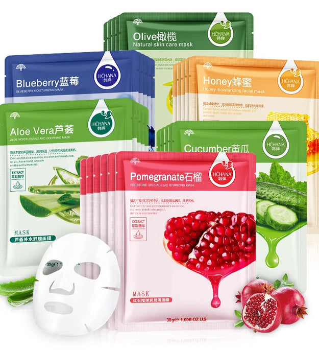 30pcs Fresh Fruits Facial Masks Face skincare Moisturizing Firming Hydrating Korean Face Mask Facial Skin Care Prodcuts