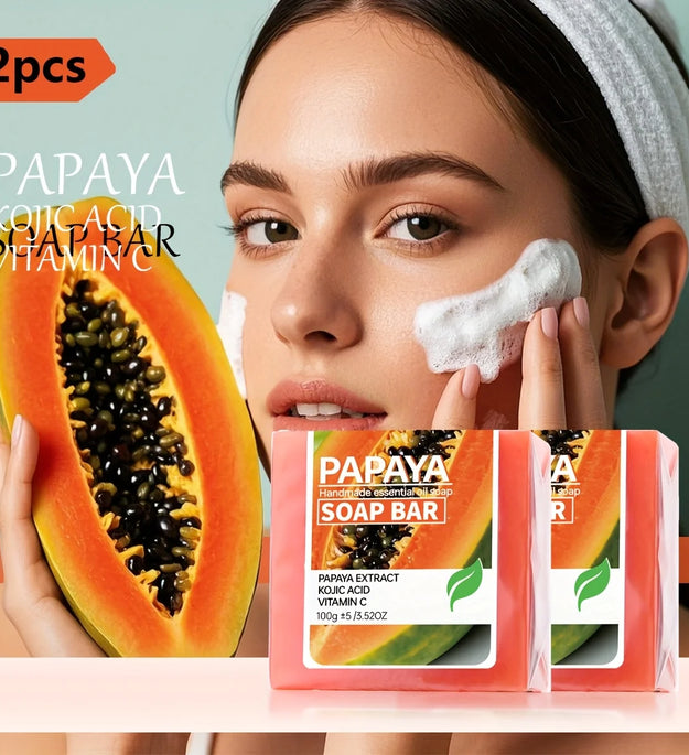 2PCS/Papaya Kojic Acid Essential Oil Soap, Vitamin C Cleansing Bath Moisturizing Skin Handmade Soap
