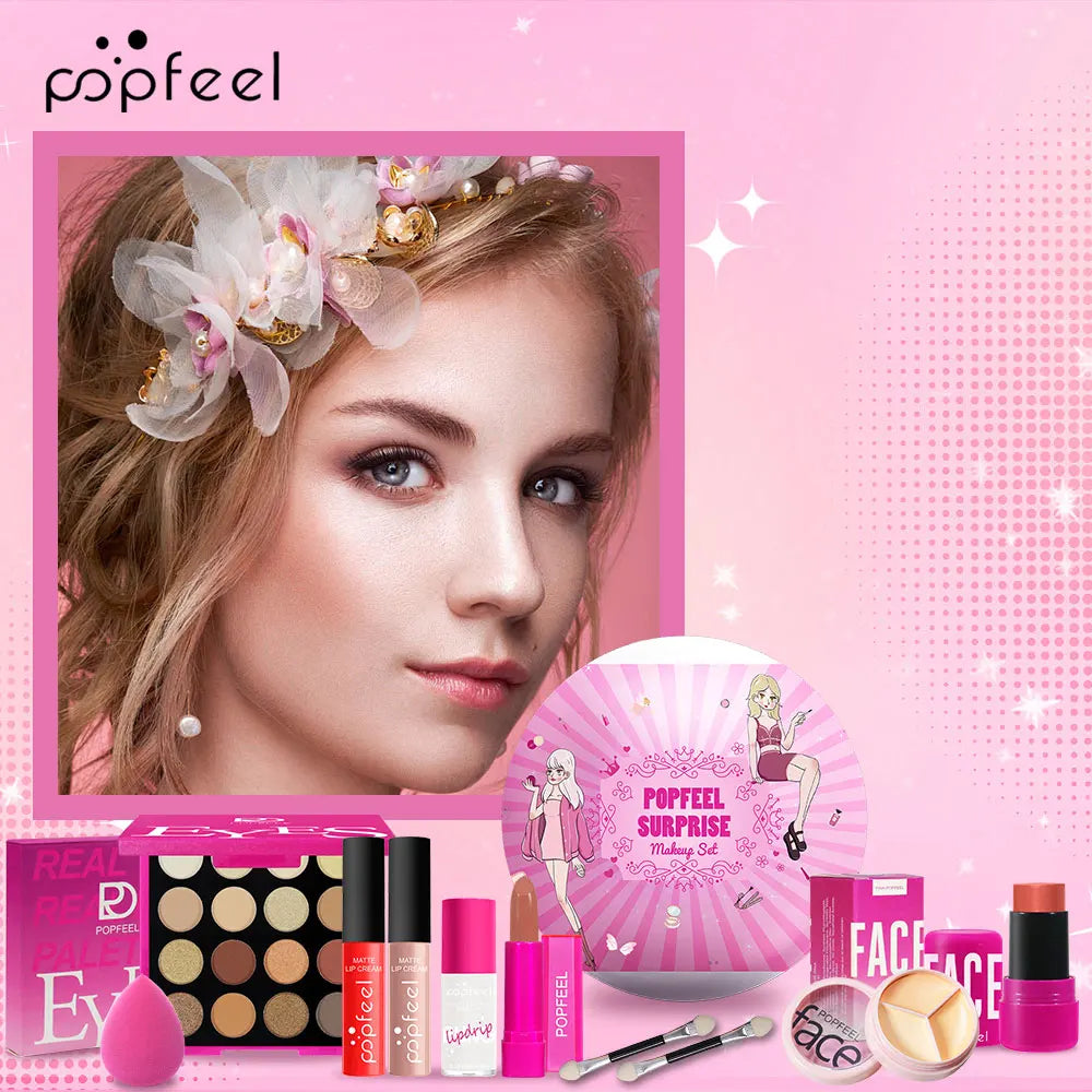 POPFEEL Surprise Makeup Ball Set - 9-Piece Makeup Kit with Eyeshadows and Lipsticks, Perfect Pink Gift for Girls,Ideal Christmas