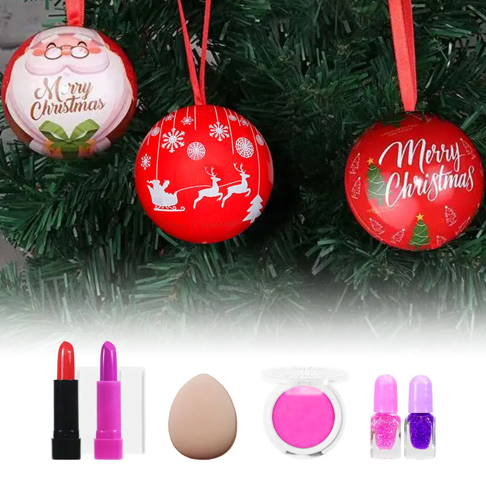 POPFEEL Christmas Makeup Ball - Includes Eyeshadow, Blush, Lipstick, Nail Polish, Puff, and Festive Tree Ornament - Perfect Gift