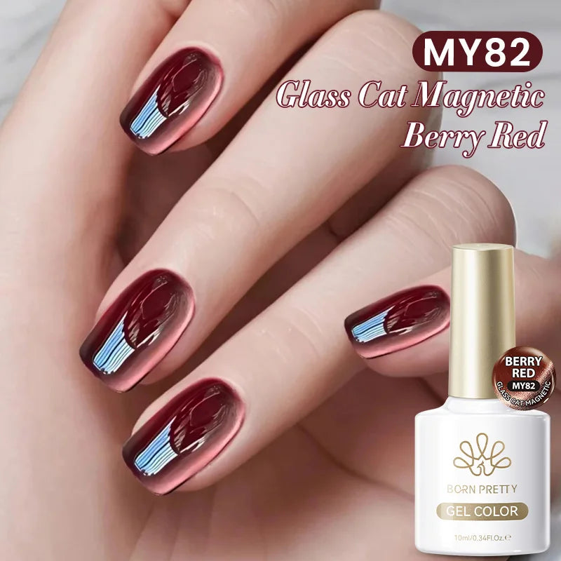 BORN PRETTY 10ml Dark Red Cat Magnetic Gel Nail Polish for Winter Nails DIY Jelly Glass Silver-Light Varnis Semi Permanent