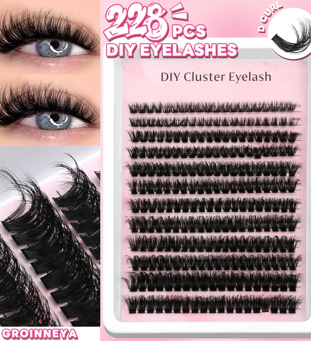 GROINNEYA Lashes Clusters Faux Mink Lashes Eyelash Extension Voluminous Fluffy Wispy Cat Eyelashes Eyelashes Clusters Makeup
